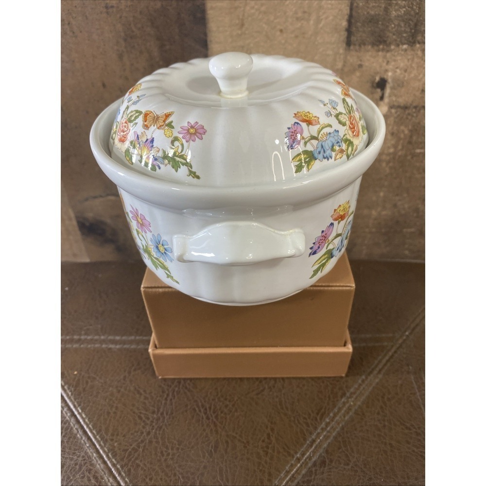 Vintage Aynsley Cottage Garden HyStyle 5" Lidded ramekin Dish - 0.5 Qt - Picture 4 of 12